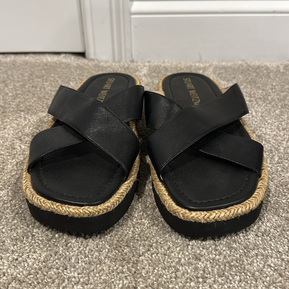 Stuart Weitzman Women’s Roza Lift Slides Sandals Size 10.5 Leather Luxury EUC - Picture 2 of 8